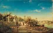 unknow artist Mosque on the Banks of the Ganges, oil painting reproduction